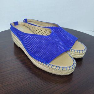 FRANCO SARTO Blue Suede Size 9 Open Toe Paige 2 Espadrille Wedge Sandals